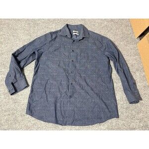 Michael Kors Shirt Mens XL Blue Check Long Sleeve Airsoft Stretch Button-Up